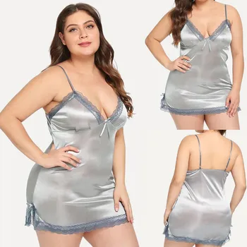 

Sexy Lingerie Women Plus Size Contrast Lace Slips With Thong Nightdress Bowknot Lingerie Camisa De Dormir XL-5XL Ladies Clothes