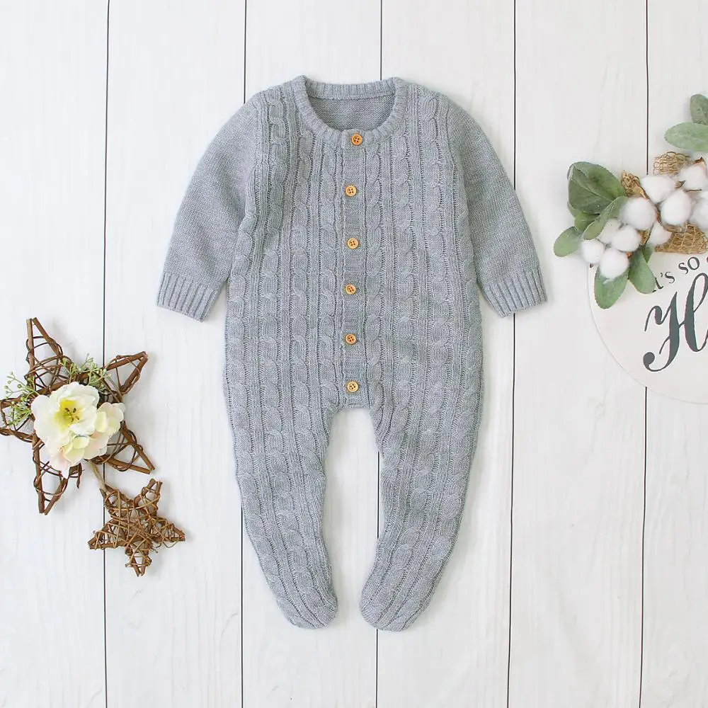 Baby Rompers Clothes Fashion Solid Knitted Infant Boy Girl Jumpsuits Outits Long Sleeve Toddler Kids Overalls Spring Autumn Wear