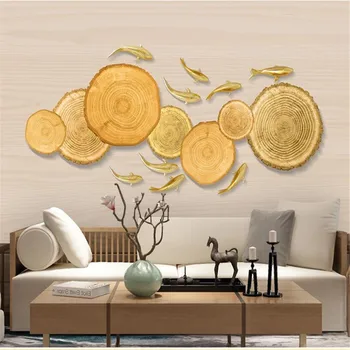 

milofi custom large wallpaper mural 3D abstract three-dimensional relief annual rings nine fish map TV background wall