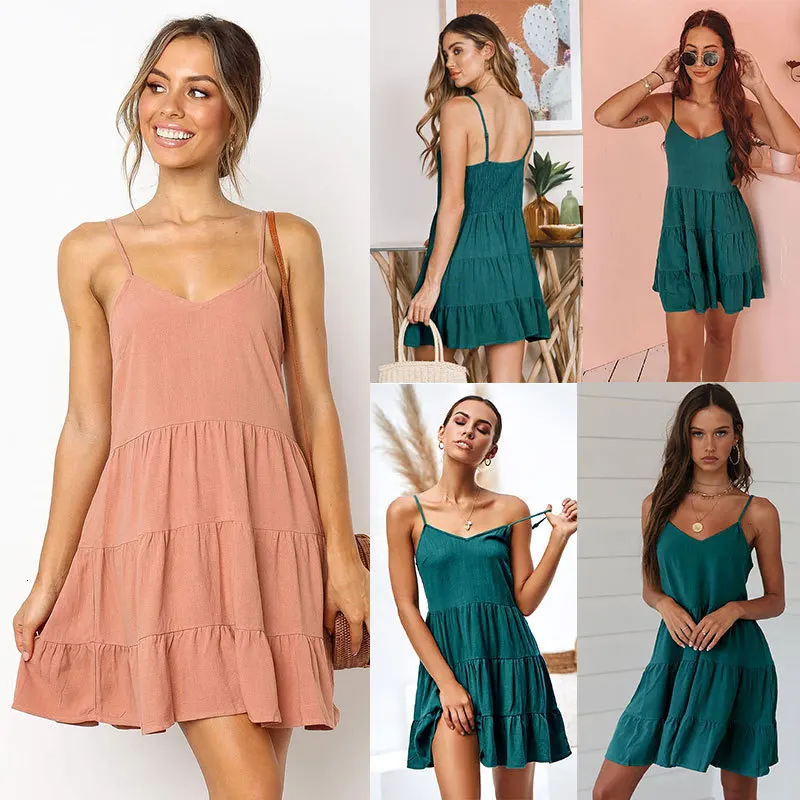 Women Dress Sexy Sling Dress Women Summer Dress Camisole V Lead A Font Tank Dresses For Women Tightness Waist Easy Short Skirt