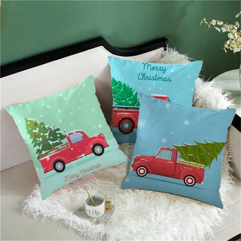 

Nanacoba Merry Christmas Cushion Cover Red Truck Decorative Pillowcases Short Plush Pillows Covers for Home Sofa New Year Gifts