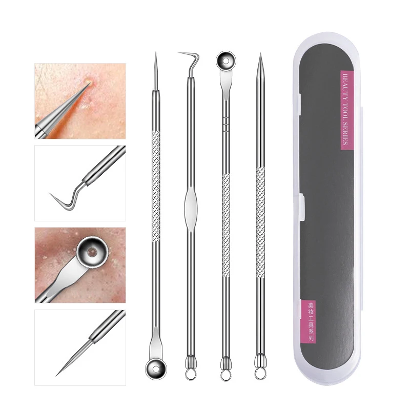 

3/4pcs Comedone Extractor Black Dot Pimple Blackhead Remover Spoon for Face Cleaning Tool Needles Set for Squeezing Acne Tools