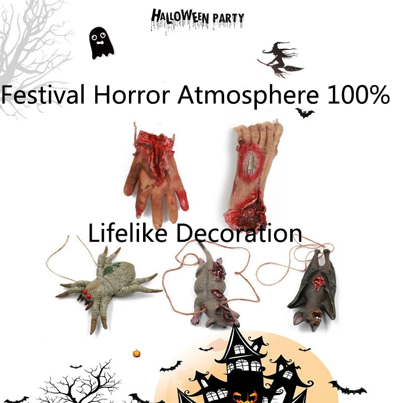 

Halloween Decoration Broken Finger Hand Foot Blood Horror Severed Bloody Limbs Hand Dead Mouse Spider Festival Decor 25x6.5x5cm
