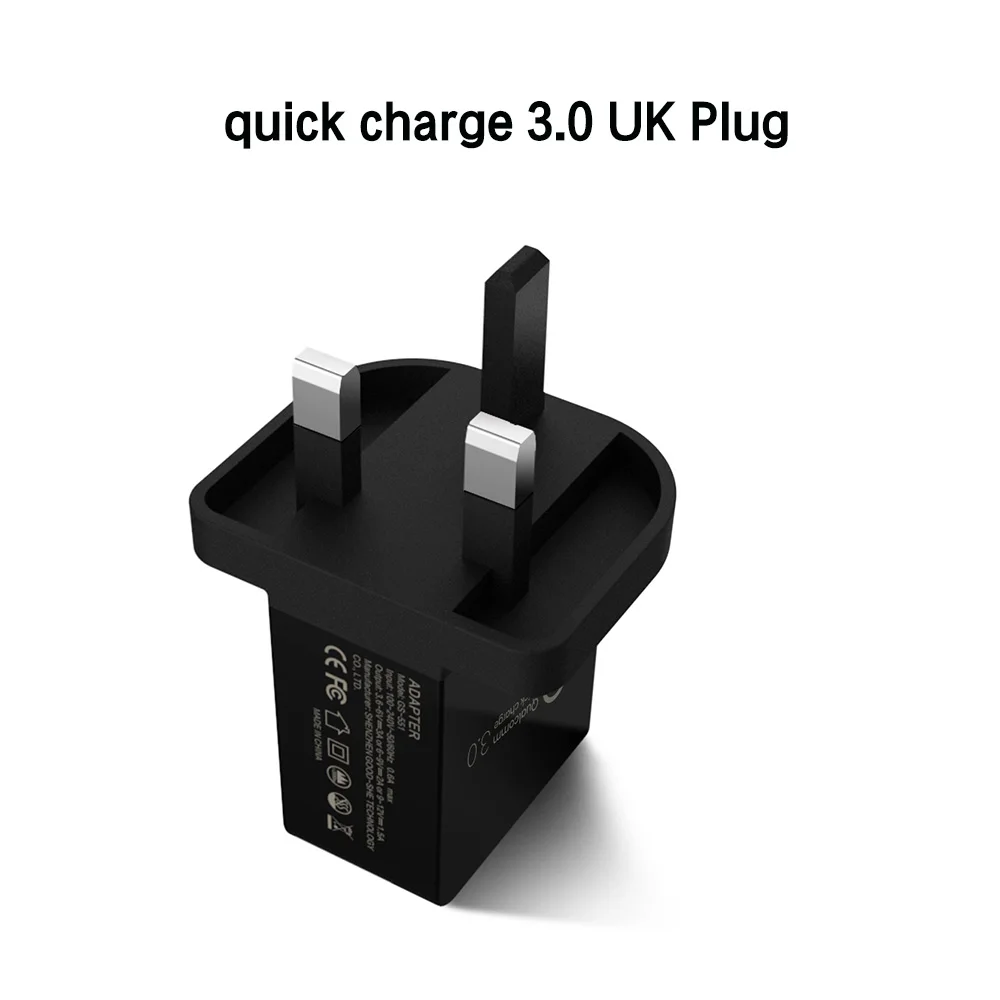Black UK Plug Usb зарядное устройство Quick Charge 3,0 18 Вт США ЕС Великобритания вилка настенное мобильное быстрое зарядное устройство для Iphone X 8 7 samsung Xiaomi huawei Qc3.0 Быстрая зарядка - Тип штекера: Black UK Plug