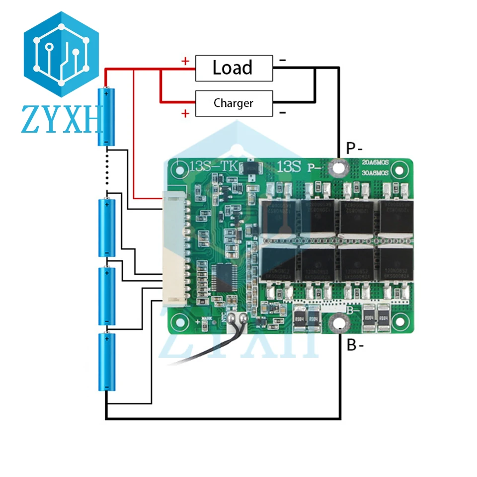 Balanceado Bms 13s 20a 30a 18650 Equalizador de Porta Comum da Placa de Carga da Bateria de Lítio com Controle de Temperatura para E-bike Escooter - Image 2