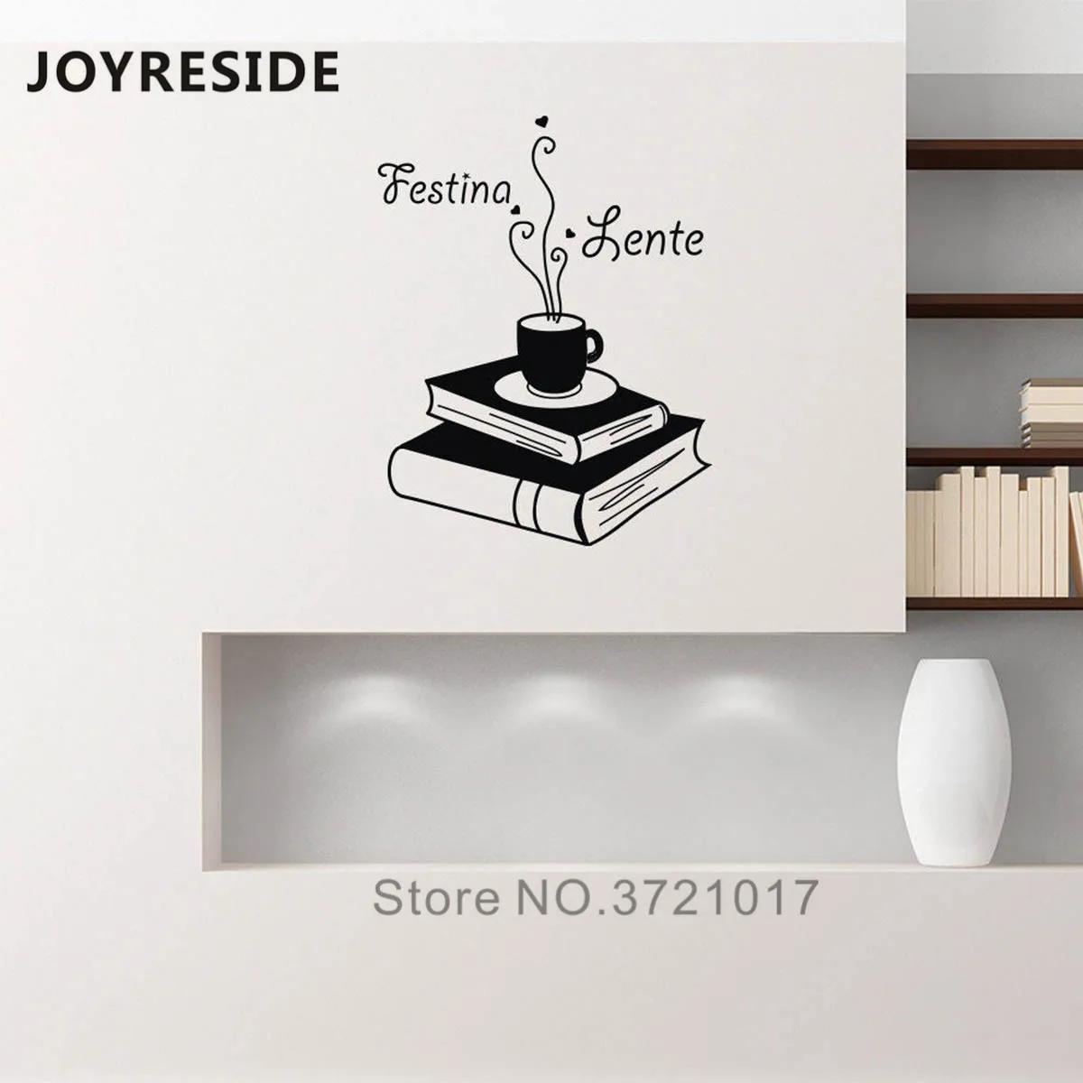 Joyreside Coffee Book Decalcomanie Da Parete Sale Da Lettura Decorazione Da Parete Festina Lente Quotes Wall Sticker Vinile Lettura Decalcomania Da Pa