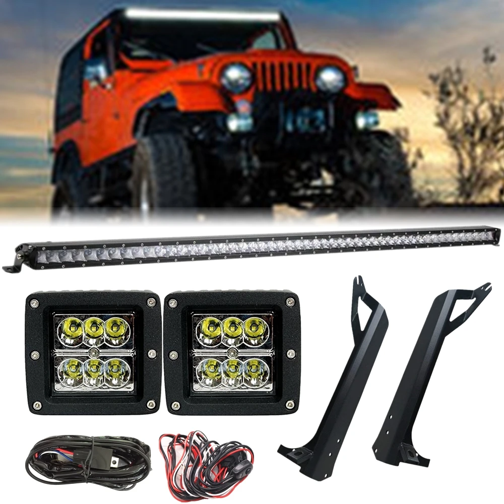 For 97-06 Jeep Wrangler Tj 3d 51inch 250w Single Row Led Light Bar Roof  Windshield Mounting Bracket Free Wiring Kit - Light Bar/work Light -  AliExpress