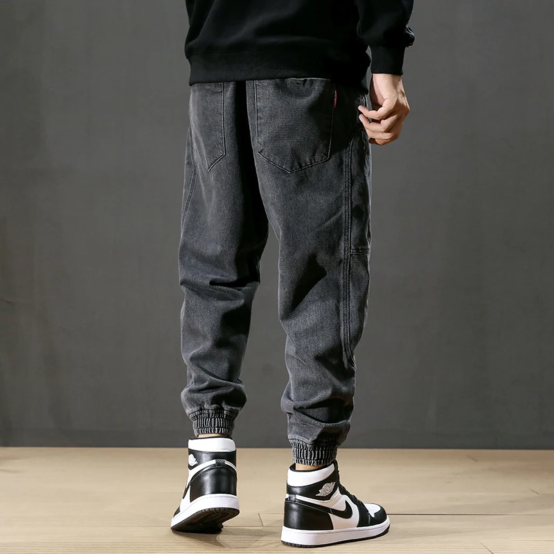 Fashion Streetwear Men Jeans Loose Fit Black Gray Color Spliced Designer Harem Jeans Homme Slack Bottom Hip Hop Jogger Jeans Men