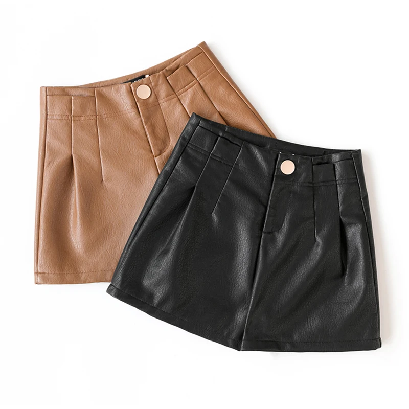 

LJSXLS Korean Fashion Wide Leg Leather Shorts Women 2020 Autumn Winter Solid Pu Leather Casual High Waist Slim Woman Shorts