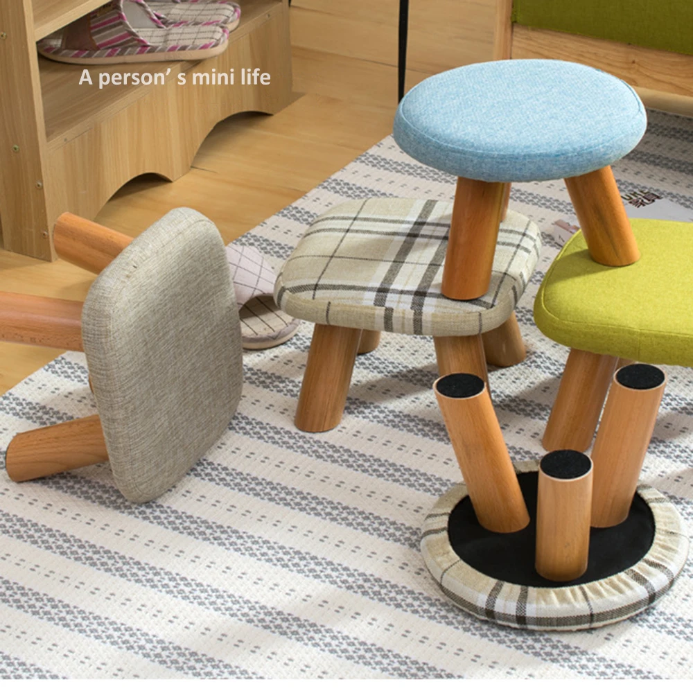 

Solid Wooden Stool Square Stools Shoe-changing Foot Stool Kids Chair Folding Storage Footrest Art Seat with Removable Cover