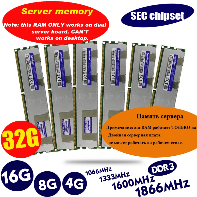 Lanshuo-Memoria de servidor con garantía de por vida, 8GB DDR3 1333MHz 8G 1333 REG ECC, 16gb 24gb 16g 24g 32gb 32g, 2011
