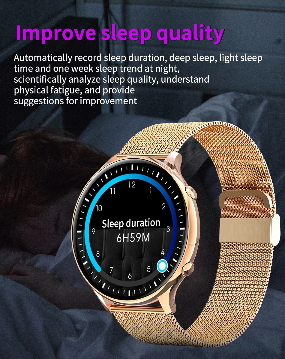 LIGE 2022 Fashion Smart Watch Women Fitness Bracelet Heart Rate Blood Pressure Monitoring Sports Tracker Ladies Smartwatch + Box