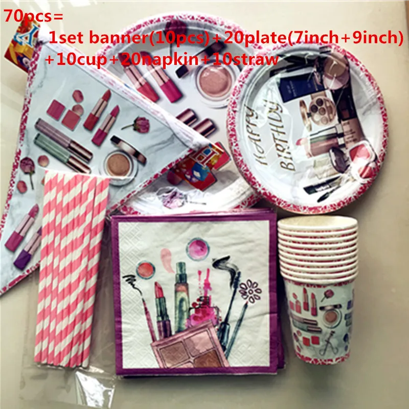 50 /70 шт./лот Девушки Дети сувениры баннер Make Up тема салфетки Baby Shower украшения плиты