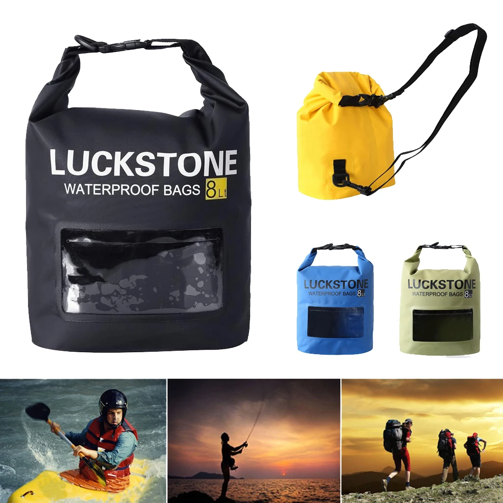 8L- Ultimate Dry Bag Waterproof Roll Top Sack for Beach, Hiking, Kayak, Canoeing, Boating, Fishing, Camping- 4 Colors