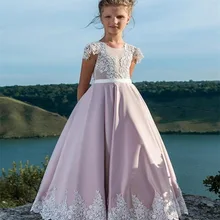 Новые Платья с цветочным узором для девочек; высококачественные Бальные платья с кружевной аппликацией и короткими рукавами; Длина до пола; пышные платья для первого причастия