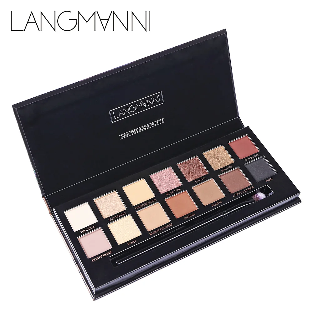 Matte Eyeshadow Palette 14 Colors Eye Shadow Pallette Tiger Glitter Long Lasting Makeup Set Cosmetics with Brushes TSLM2