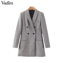 Vadim Женская клетчатая твидовая ткань формальный Блейзер двубортный длинный рукав карманы пальто Женская офисная одежда элегантные топы CA589