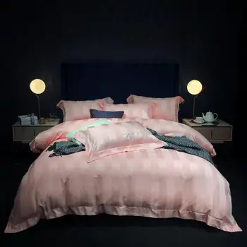 

home textile solid pink pure satin silk bedding set King queen size bed set duvet cover sheet flat sheet bed princess style
