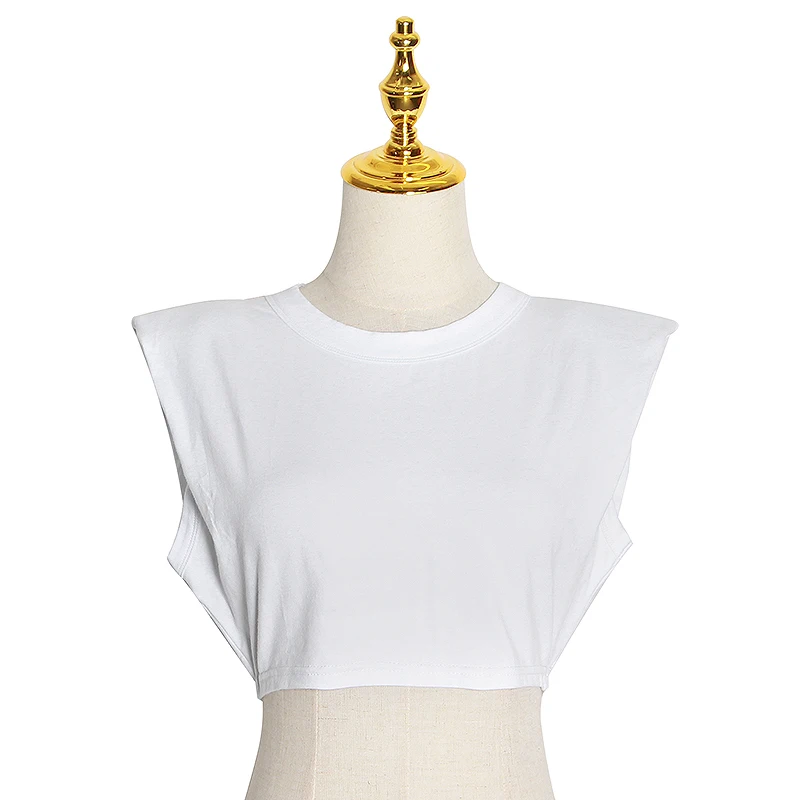 0.jpg TWOTWINSTYLE Minimalist Women T Shirt O Neck Sleevelesss Elegant Short T-Shirt For Female Fashion Clothing 2020 Spring Summer