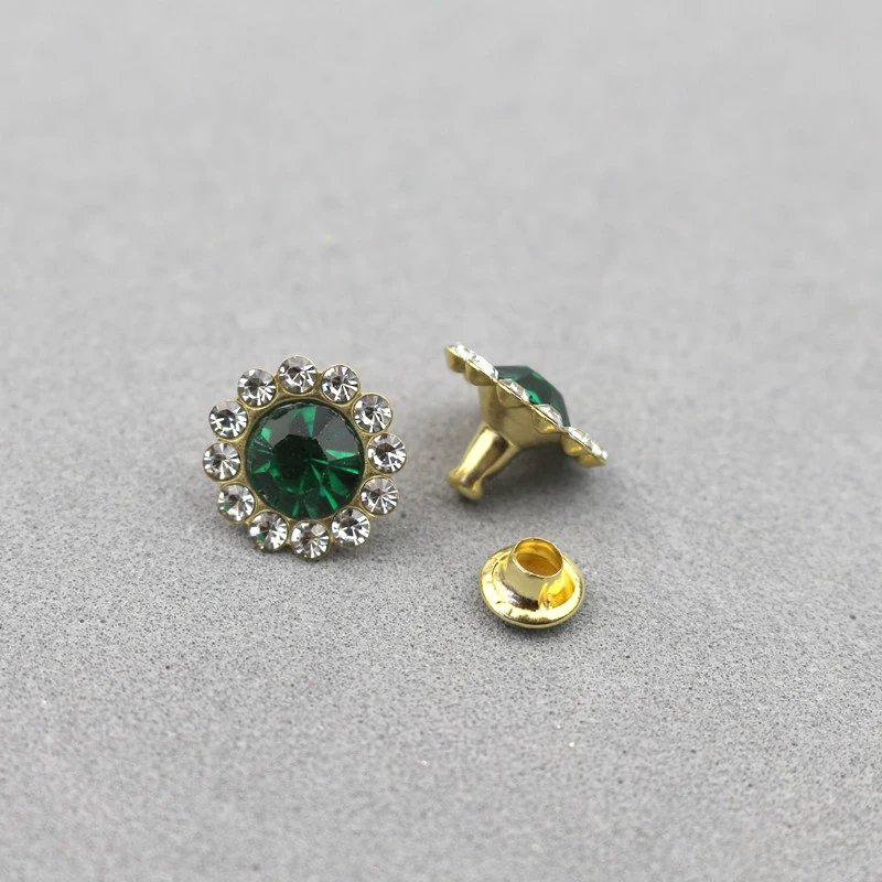 Green Rivets 30 комплектов, 12 мм, Кристальные заклепки из горного хрусталя, бриллиантовые шпильки, сделай сам, аксессуары для волос, кожанный декор, шипы, трубчатые буровые гвозди - Цвет: Green Rivets