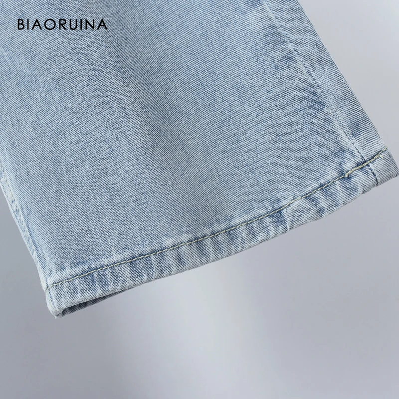 BIAORUINA, Женский светильник, синие, потертые, модные джинсы, женские, свободные, широкие, высокая талия, отбеленные джинсы, повседневные джинсы, осень