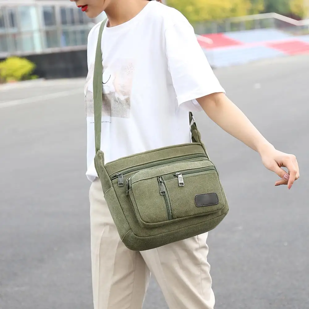  Canvas Shoulder Bags for Men Solid Colors Messenger Bags Strong Fabric Bags Vintage Style Crossbody - 33047475431