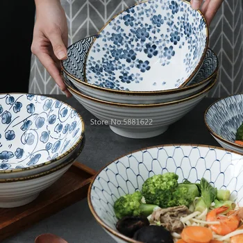 

Ceramic 8 inch Japanese style ramen bowl with hat and soup bowl retro net red noodle bowls