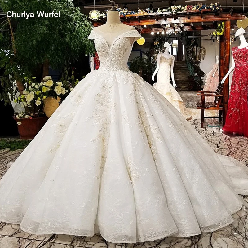 LS92440 2018 new design gown white organza with lace big skirt cap