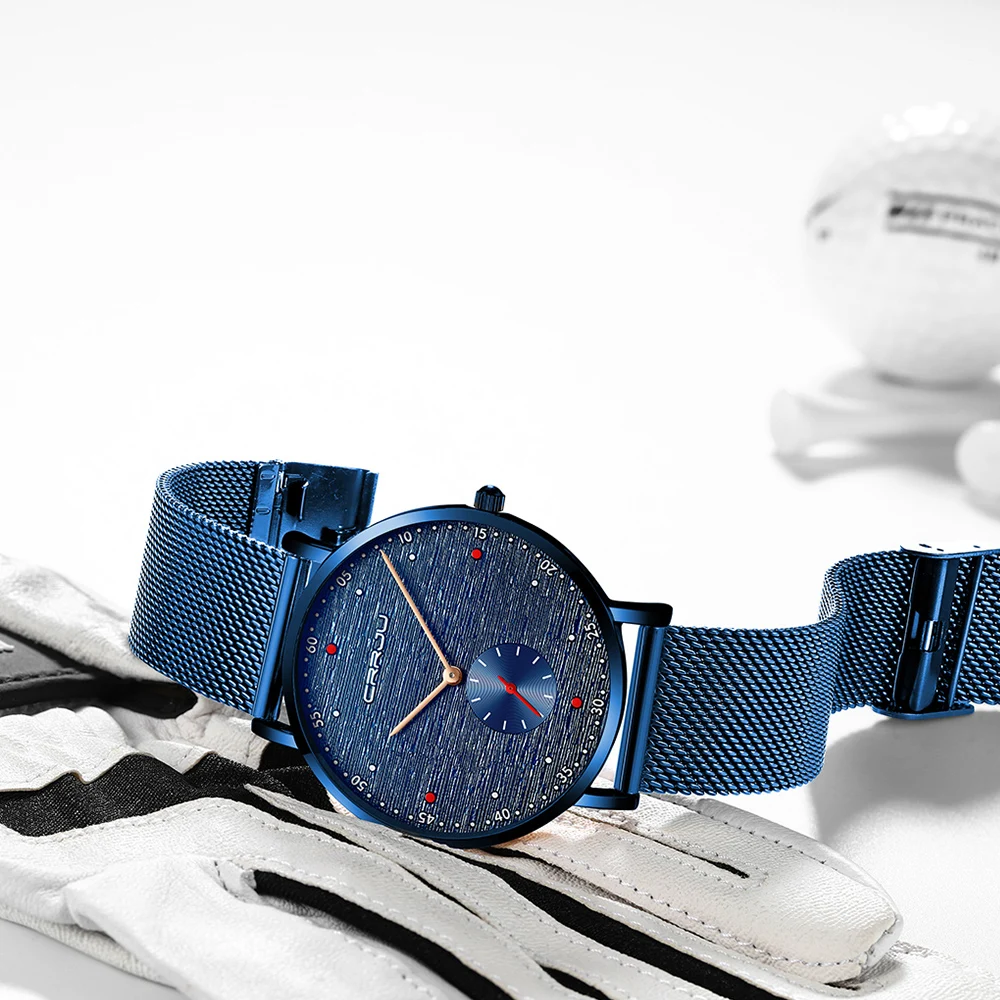 Топ люксовый бренд CRRJU модные мужские часы повседневные спортивные водонепроницаемые тонкие с сетчатым ремешком наручные часы мужские подарок Relogio Masculino