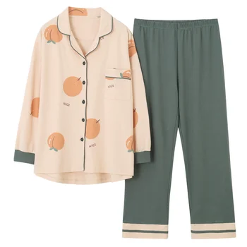 

2020 Spring Women Pajamas Set Solid Color Sleepwear Lapel Pure Pajamas Suit Long-sleeve Homewear Ladies Pyjamas