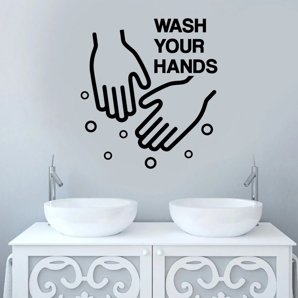 

Wash Your Hands Bathroom Decals Vinyl Art Home Decor Washroom Sign Restroom Decoration Wall Stickers Interior Design Murals S483