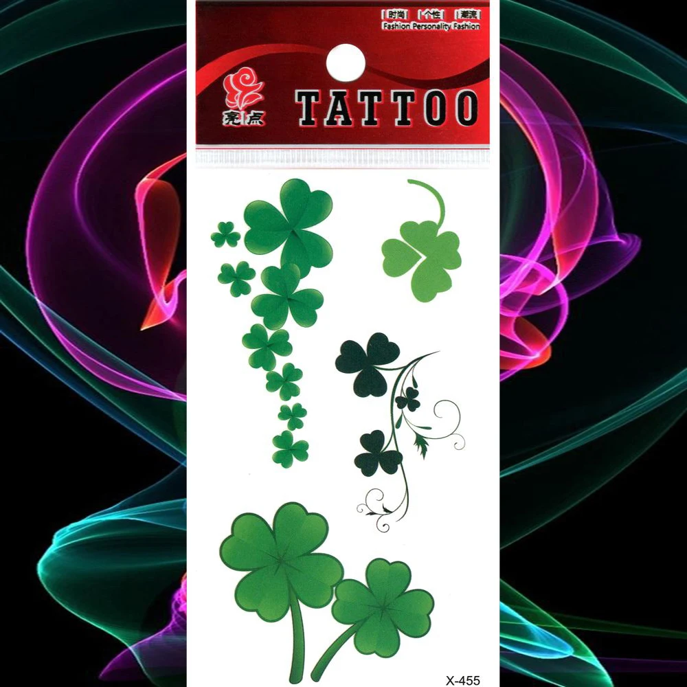 Green Lucky четырехлистный клевер, водостойкая тату-наклейка, Временные татуировки, боди-арт, для девушек, женщин, поддельные татуировки, флеш-тату Tatuaje