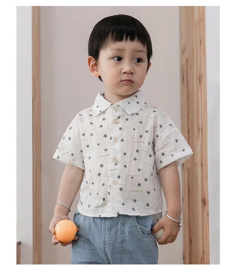 CHILDREN'S Shirt New Style Summer Five-pointed Star Printed Shirt BOY'S Clothes with Short Sleeves Fold-down Collar Korean