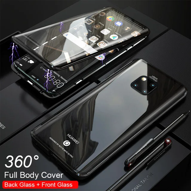 360 полный защитный Магнитный чехол для huawei Honor 20 Pro Maimang 8 чехол задняя крышка для huawei P20 P30 Pro mate 20 Pro Nova 4E - Цвет: Transparent Black