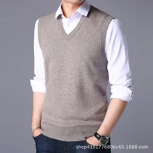 Мужская одежда, шерстяной Теплый жилет, осенний и зимний стиль, Молодежный Универсальный приталенный вязаный мужской повседневный жилет без рукавов с v-образным вырезом