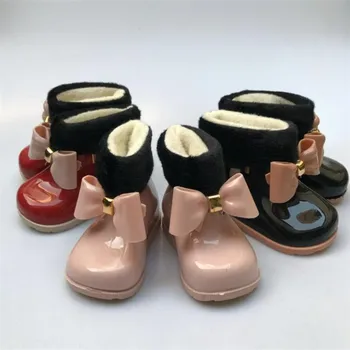 

Baby girl rain boots baby children snow boots plus velvet warm bow rain boots fashion rubber shoes children jelly shoes