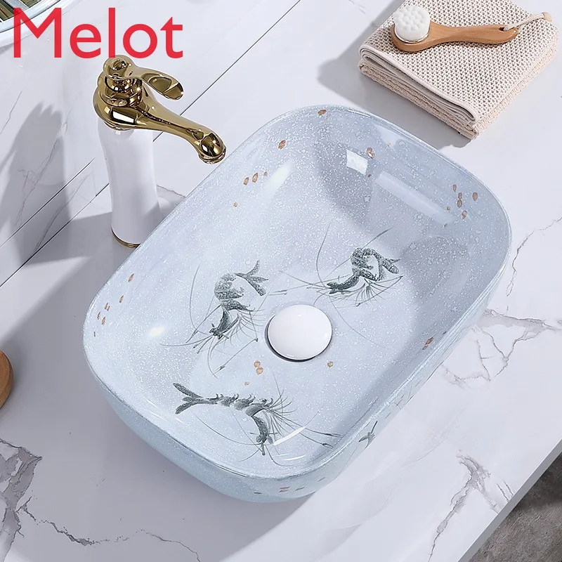 

Lotus Table Wash Basin Square Creative Art Basin Ceramic Home Table Basin Chinese Style Table Basin Antique Wash Basin