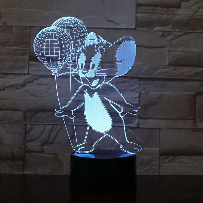 3D Led Night Light Lamp Tom and Jerry Mouse Balloon Figure Home Decor Bright Base Cartoon Birthday Gift Kids Bedroom Table Light