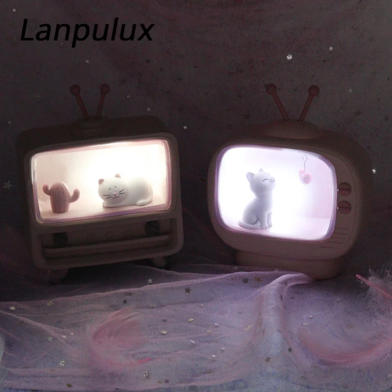 Lanpulux ТВ Кот моделирование Ночная лампа теплый белый смолы Спальня Настольная с