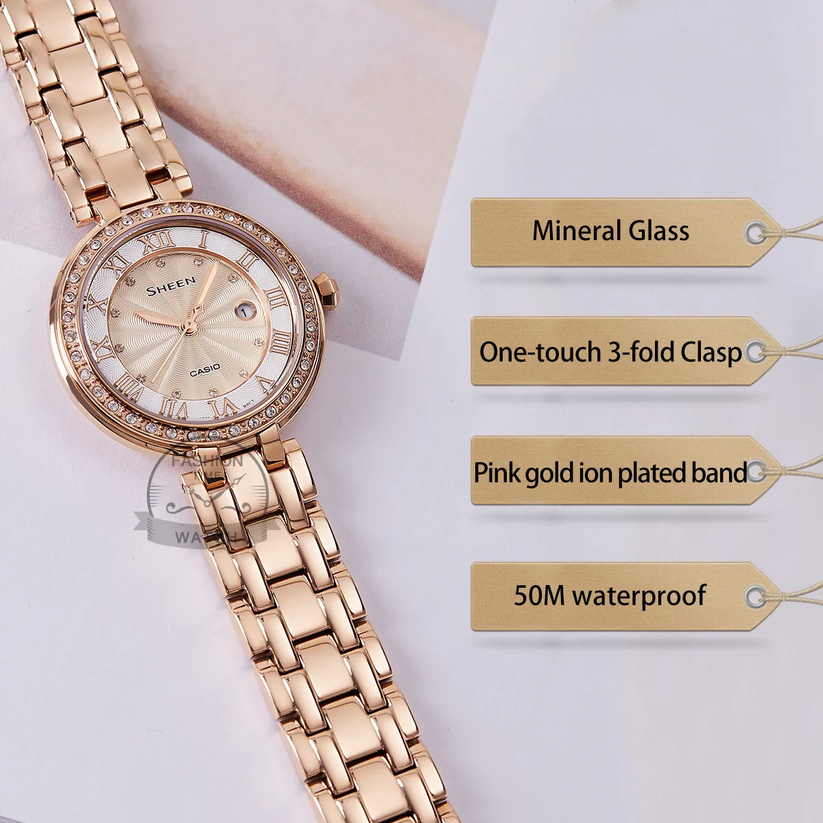 Часы Casio SHEEN женские часы Swarovski Crystal топ класса люкс комплект 50м Водонепроницаемые кварцевые женские часы женские Розовое золото Подарки Часы Спортивные часы relogio feminino reloj mujer montre homme bayan