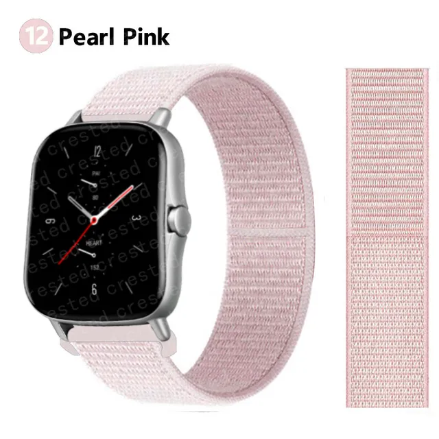 20/22mm Nylon band For Amazfit GTS/2/2e/GTS2 Mini/GTR 3 Pro 42mm/47mm/GTR2/2e/stratos 2/3 Sport Loop Bracelet Amazfit bip strap pearl pink 17