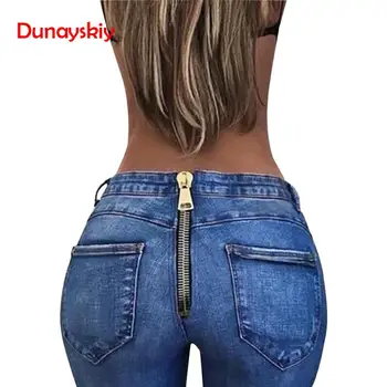 

2020 New Arrival Softener Washed Jeans With Zipper Back Push Up Skinny Straight Blue Denim Pants Streetwear Casual Women Jeans