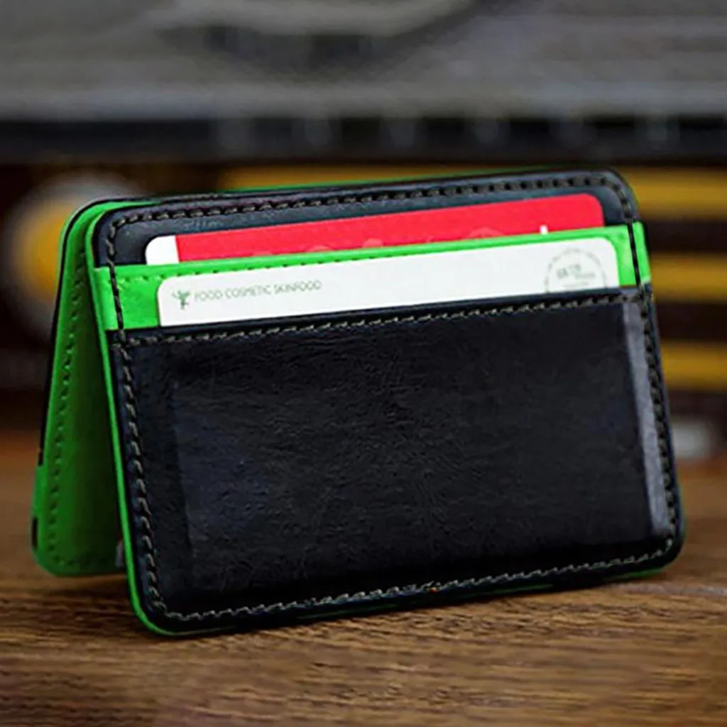 Волшебный кожаный мини-кошелек унисекс, двойной держатель, кошелек для карт, кошелек, зажим для денег, monedero mujer para monedas - Цвет: Green
