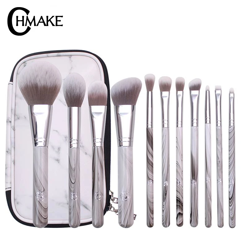 CHMAKE 11 шт. мраморные кисти для макияжа набор профессиональных кистей для макияжа инструменты порошок в наборе хайлайтер реалистичные-синтетические волосы - Handle Color: TS1-1