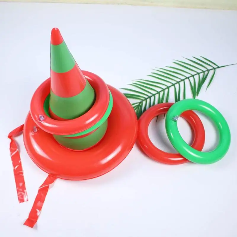 1set Christmas Inflatable Hat Ring Ferrule Game Witch Hat Christmas Holiday Party Ring Toss Game Supplies Toy