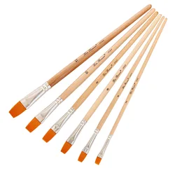 Set of 6 new log-pole flat-peak acrylic paintbrushes, yellow nylon wool watercolor paintbrushes painting supplies  paint brush