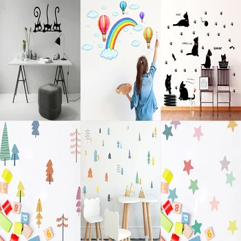 

Nordic Style Cartoon Wall Stickers Vinyl Art Wall Stickers For Family Living Room Kids Bedroom DIY Decoration Self-Adhesive