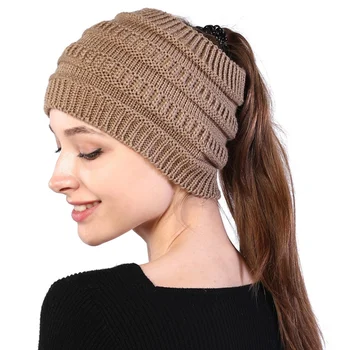 

10 Colors Ponytail Beanie Women Stretch Knitted Crochet Beanies Winter Hats For Women Hats Cap Warm Soft Headwear