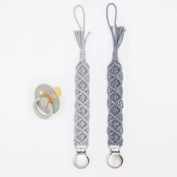 

Handmade Crochet Baby Pacifier Chain Clip Vintage Cotton Yarn Anti-fall Newborn Dummy Pacifier Clip Holder K1KC