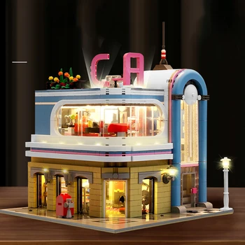 

City Street View Building Blocks Creator Architecture Downtown Diner Model Sets Bricks Compatible Assembly Toys Kids Gift 16001